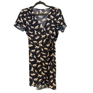 J. Crew Black Short Sleeve Leopard Wrap Dress